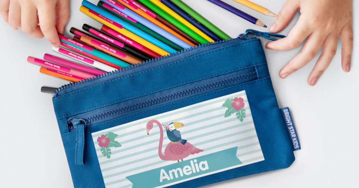 Personalised Black Pencil Case with12 printed Pencils with Erasers Ocean 