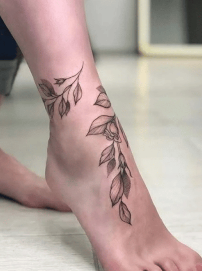 Leafy ankle tattoo