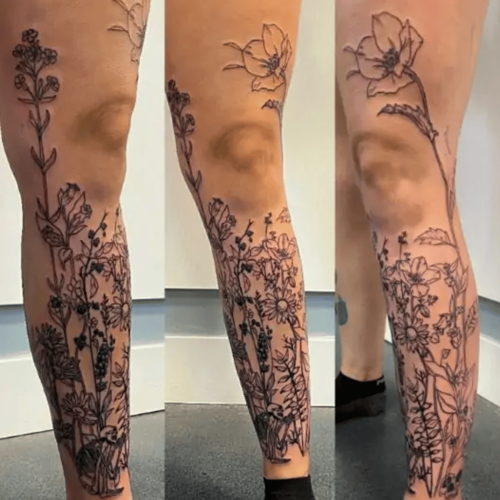 Floral leg tattoo ideas for leg