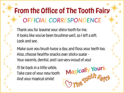 Letter from the Tooth Fairy by Purcellville Pediatric Dentistry