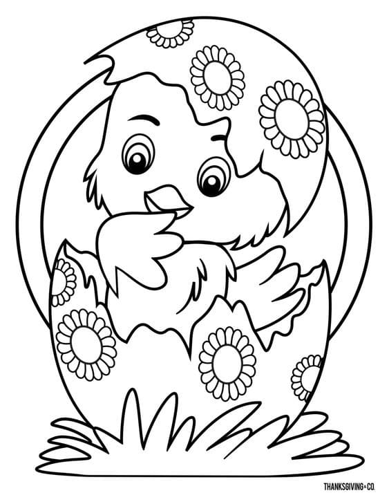 Chicken and egg Easter colouring page