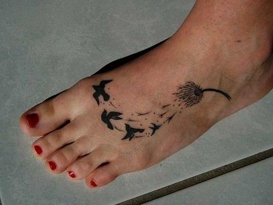 Dandelion clock and birds | Foot tattoos for females
