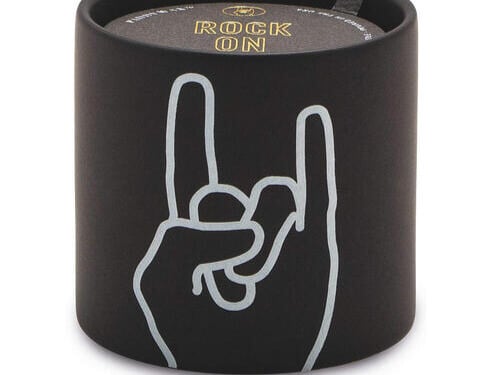 Rock On leather & oak moss candle | Funny Father's Day gifts