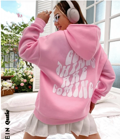 Slogan Graphic Drop Shoulder Drawstring Thermal Lined Hoodie | gifts for teenage girls