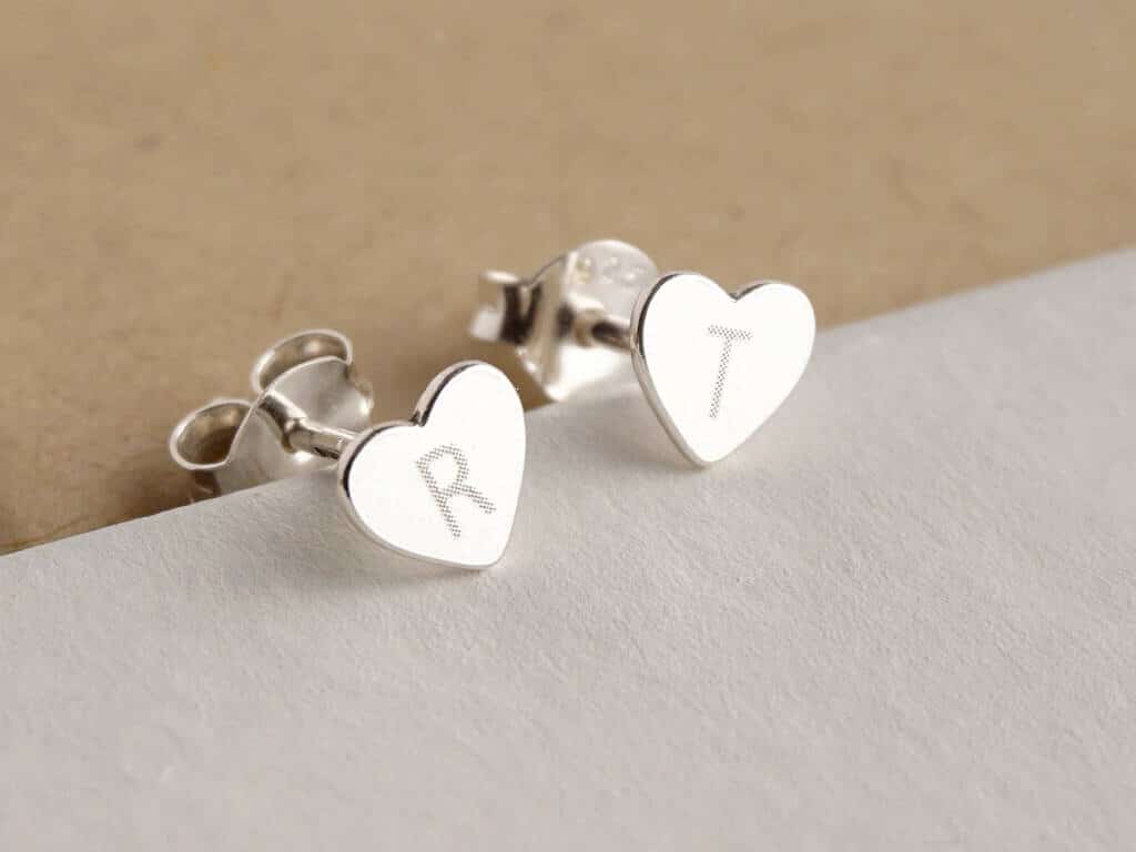 Personalised silver heart earrings